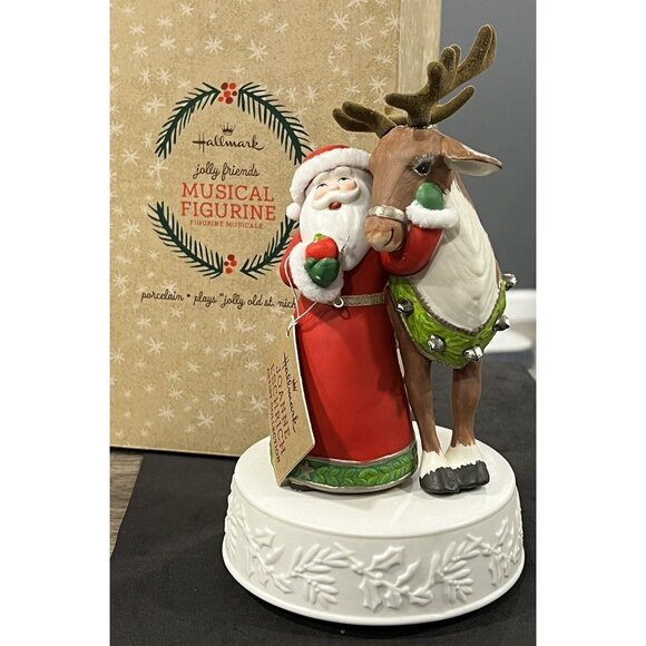 Hallmark Santa Reindeer Musical Figurine Jolly Friends Joanne Eschrich NIB HM10